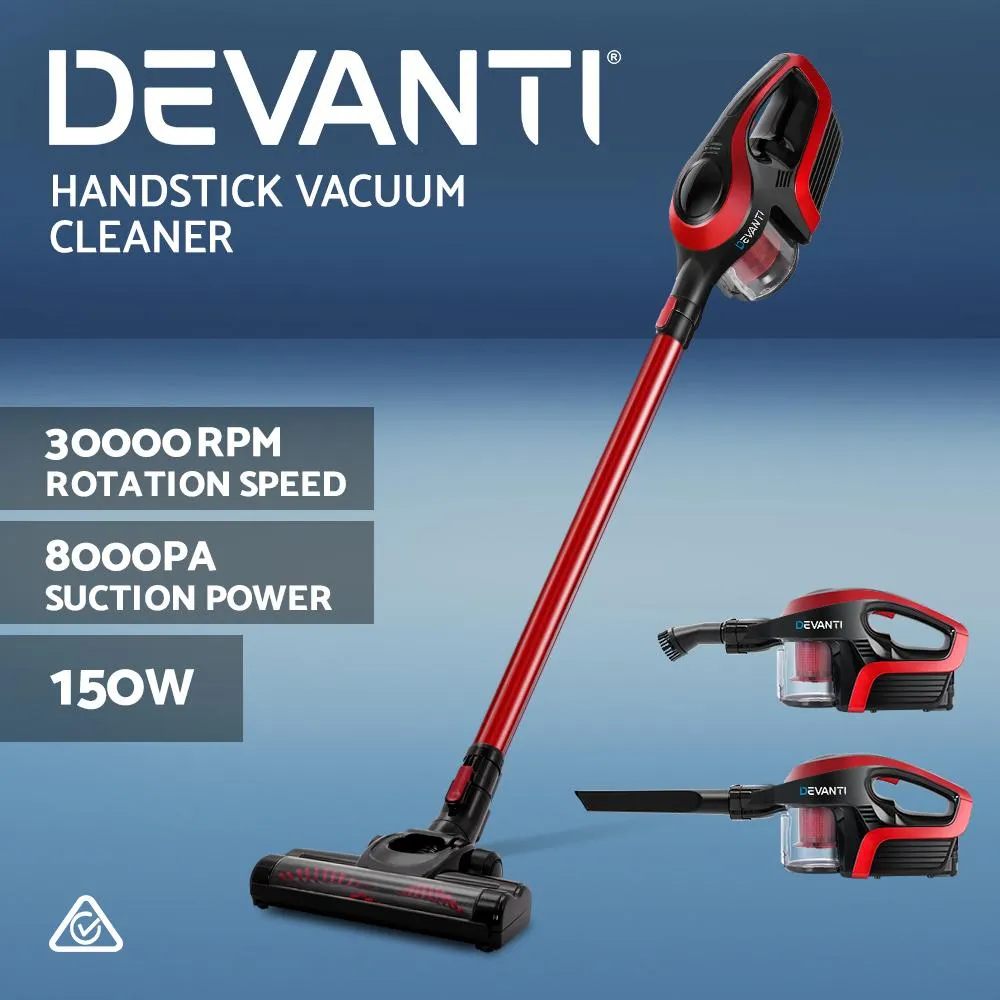 Devanti Cordless Stick Vacuum Cleaner - Black andred