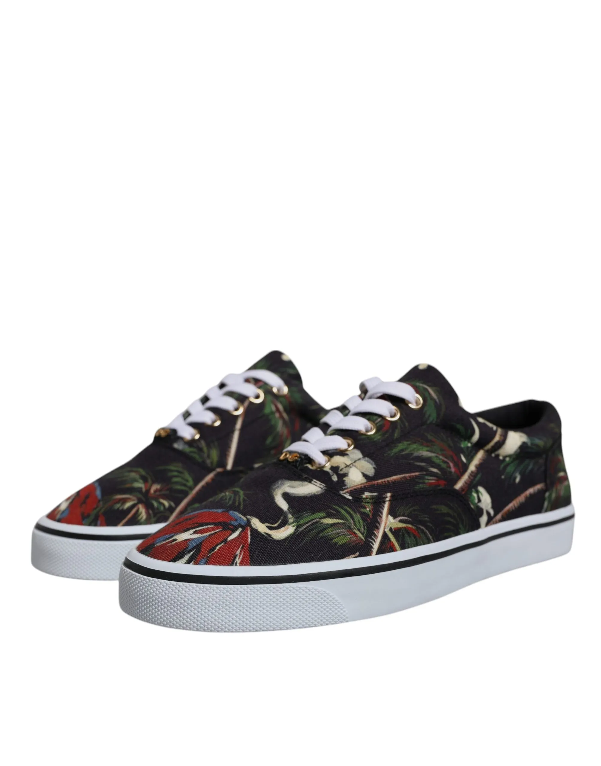 Dolce&Gabbana Men Green Sneakers Cotton Tropical Print Trainer Shoes Sz EUR 40.5
