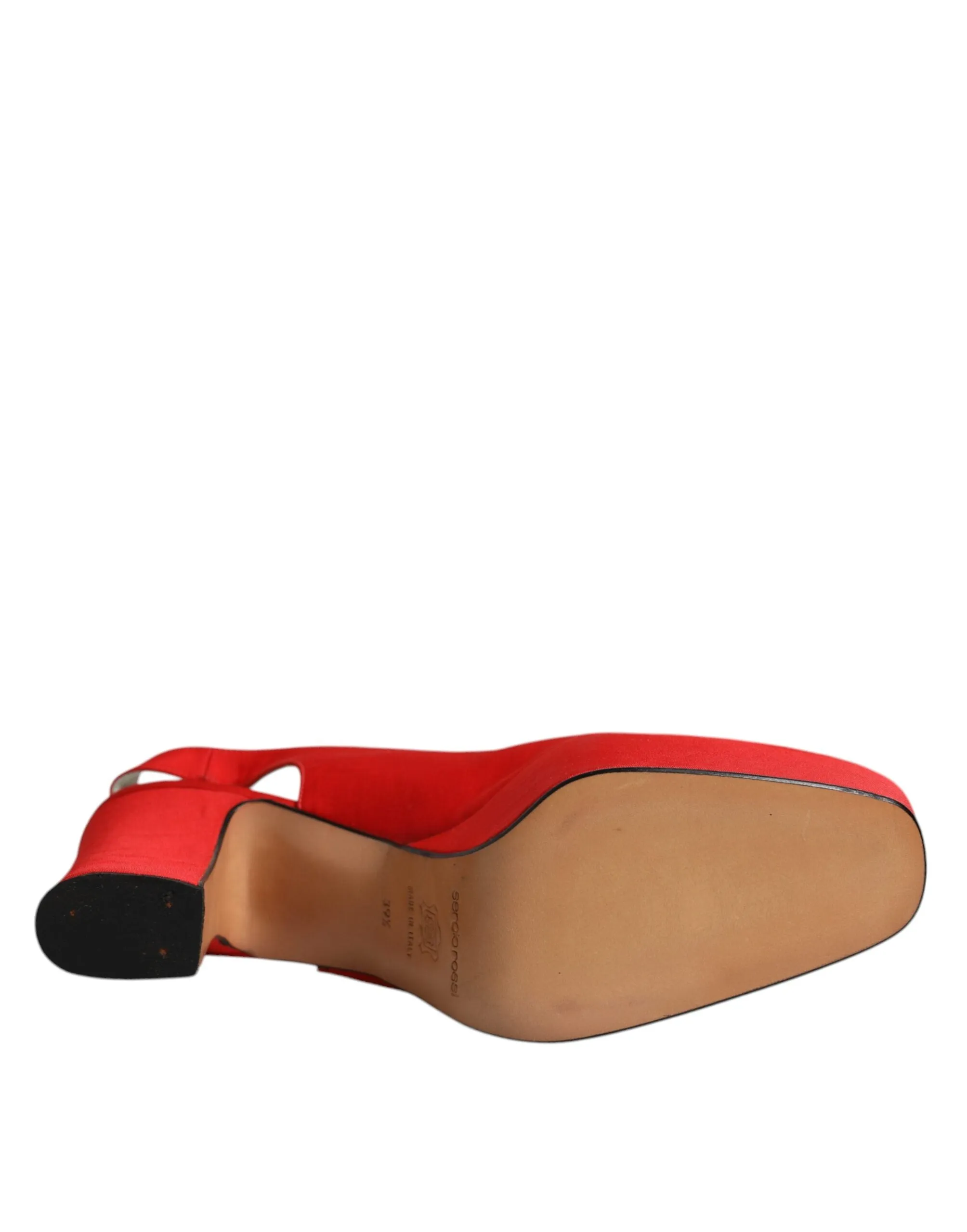 Dolce&Gabbana Women Red Sandals Leather Solid Block Heel Slingback Shoes EU 39.5