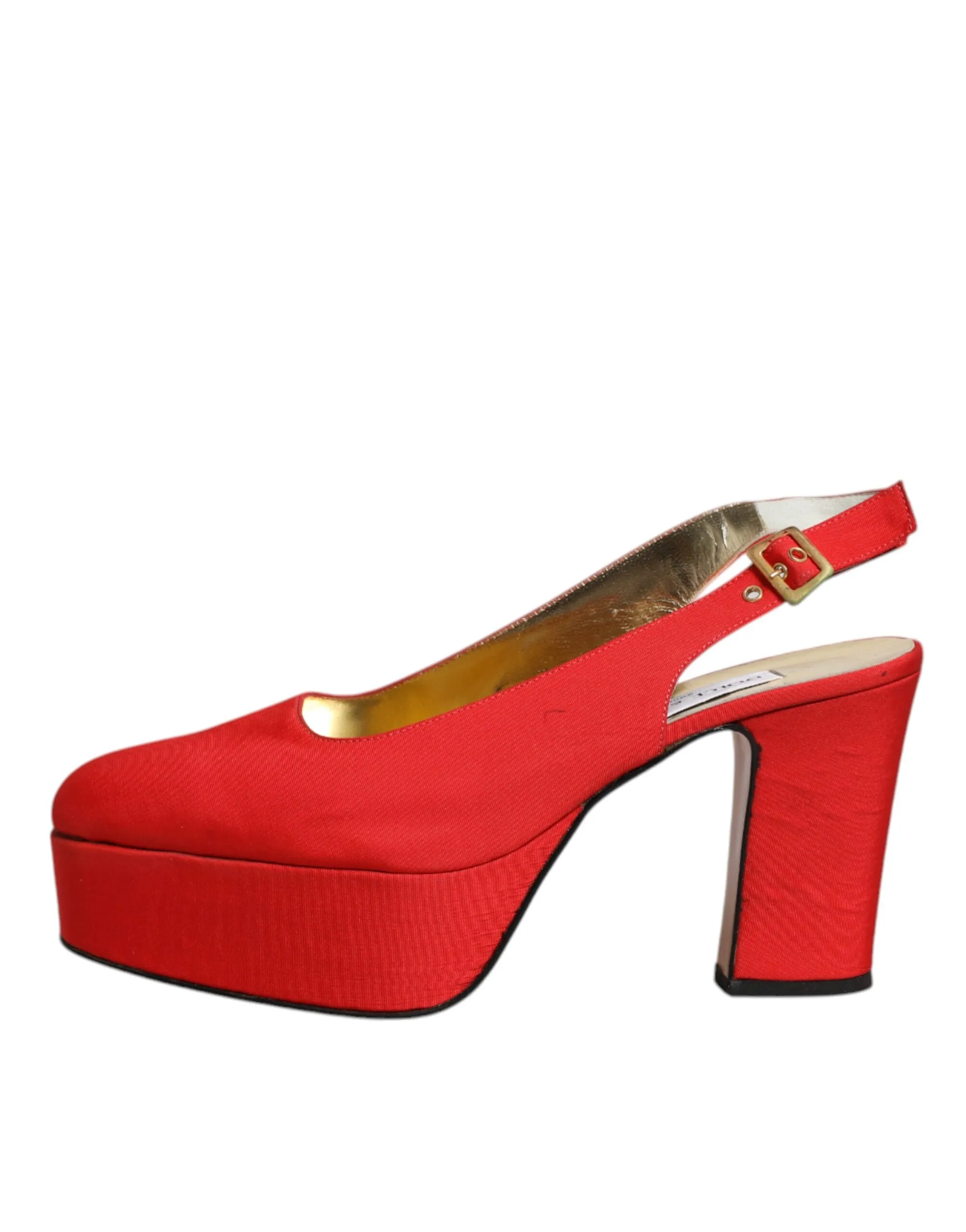 Dolce&Gabbana Women Red Sandals Leather Solid Block Heel Slingback Shoes EU 39.5