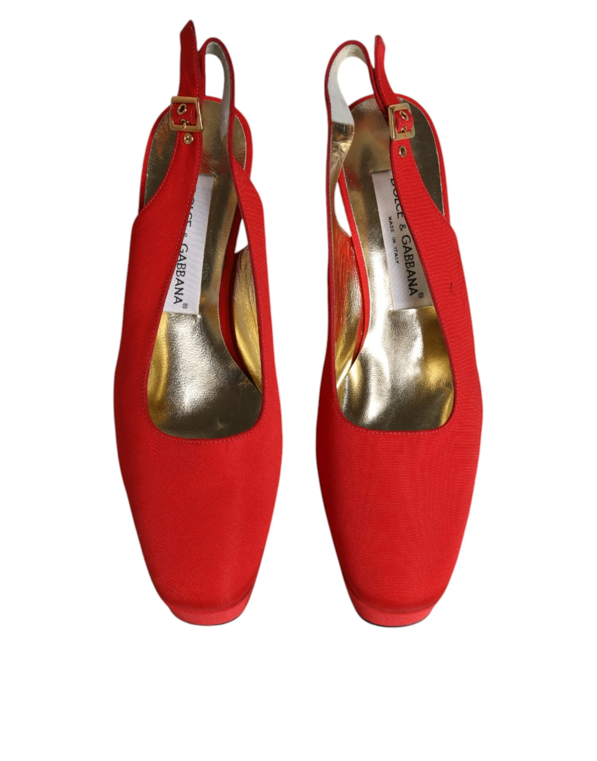 Dolce&Gabbana Women Red Sandals Leather Solid Block Heel Slingback Shoes EU 39.5