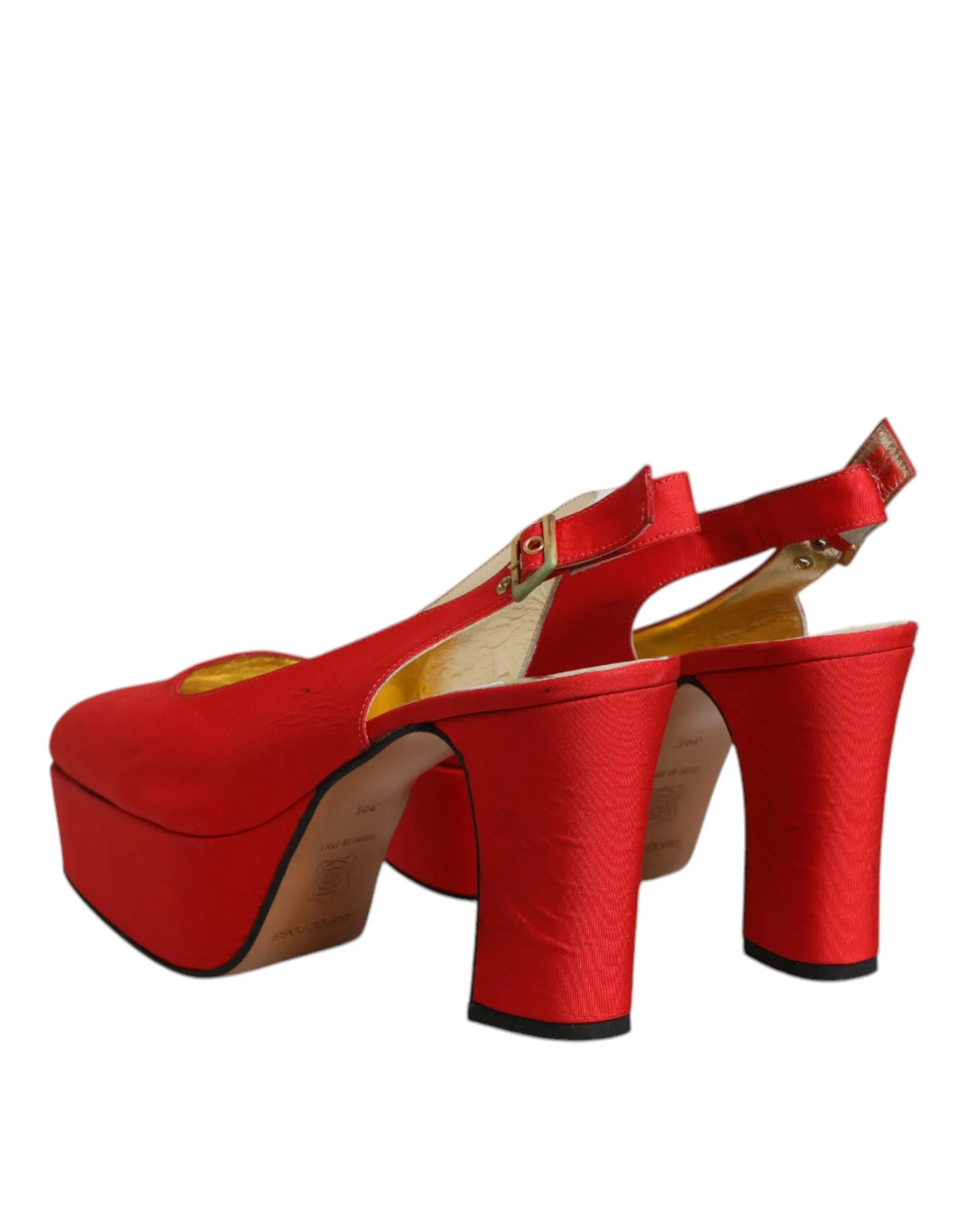 Dolce&Gabbana Women Red Sandals Leather Solid Block Heel Slingback Shoes EU 39.5