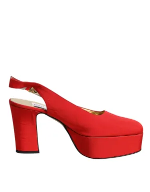 Dolce&Gabbana Women Red Sandals Leather Solid Block Heel Slingback Shoes EU 39.5