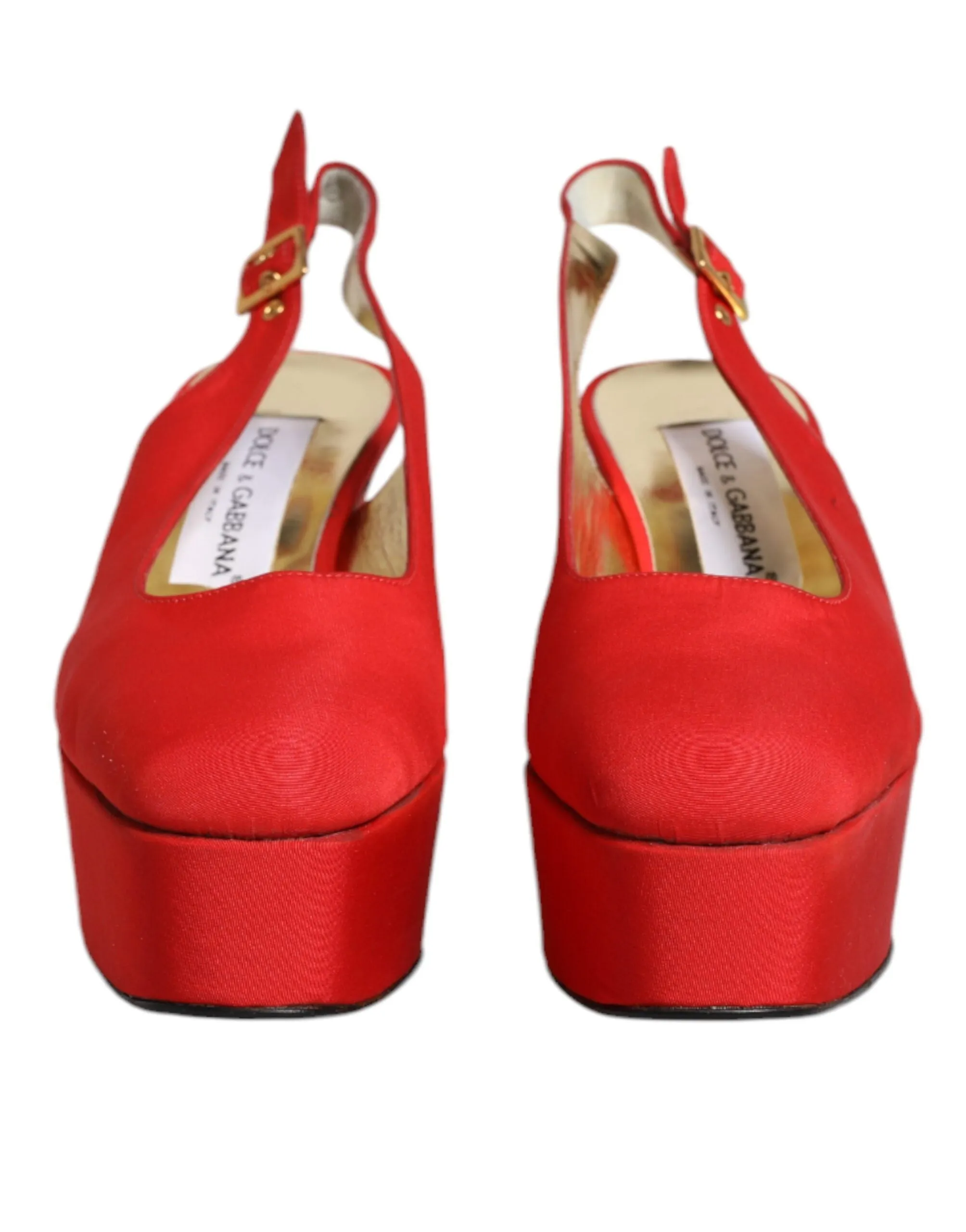 Dolce&Gabbana Women Red Sandals Leather Solid Block Heel Slingback Shoes EU 39.5