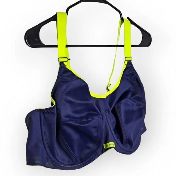 Elomi Plus Size Women's Energise Full Figure Sports Bra in Navy and Neon size 46