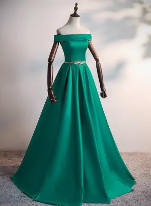 Fashionable Green Satin Scoop Long Prom Dress, A-line Green Evening Dress, Formal Dress