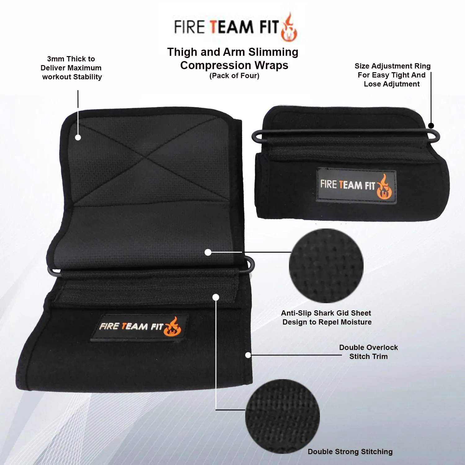 Fire Team Fit Arm & Thigh Trimmers for Men & Women – Adjustable Size, Tight Grip, Patented D-Ring Fastening System – Slimming Wraps to Lose Fat & Cellulite - Increase Heat & Sweat Production