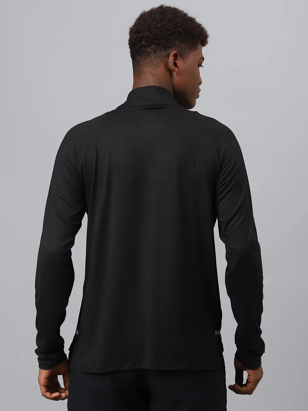 Fitkin men's black high neck front zipper full sleeves t-shirt