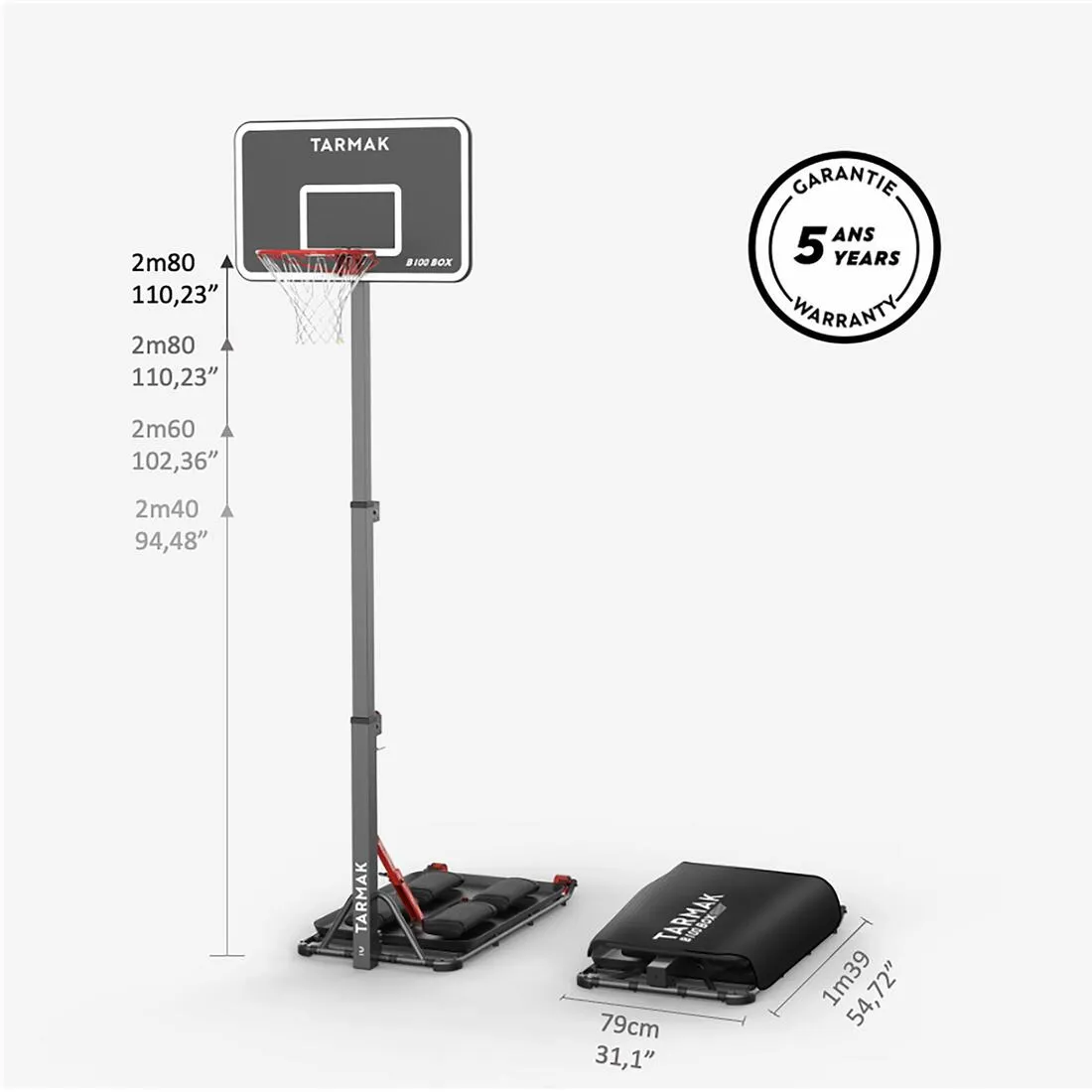 Folding Basketball Hoop - Adjustable Up To 3.05m In Black/White
