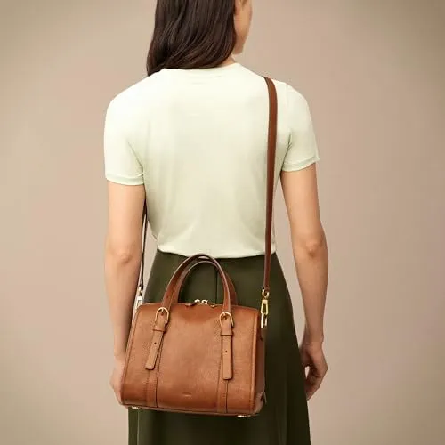 Fossil Women's Carlie Leather Satchel Purse Handbag, Brown (Model: ZB1772200)