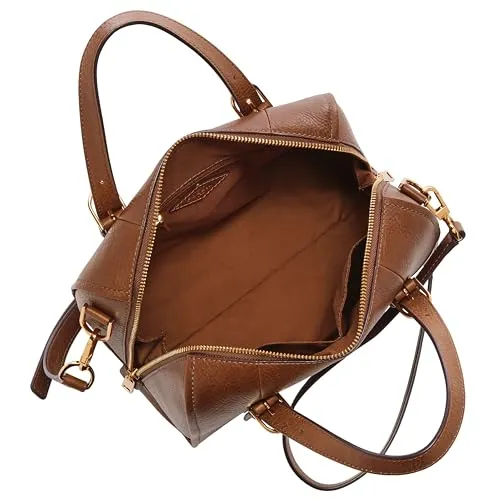 Fossil Women's Carlie Leather Satchel Purse Handbag, Brown (Model: ZB1772200)