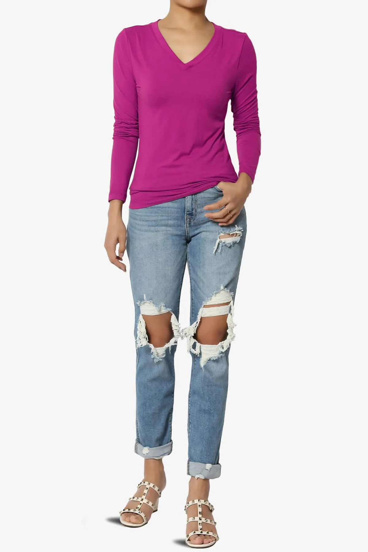 Gaia Microfiber V-Neck Long Sleeve T-Shirt