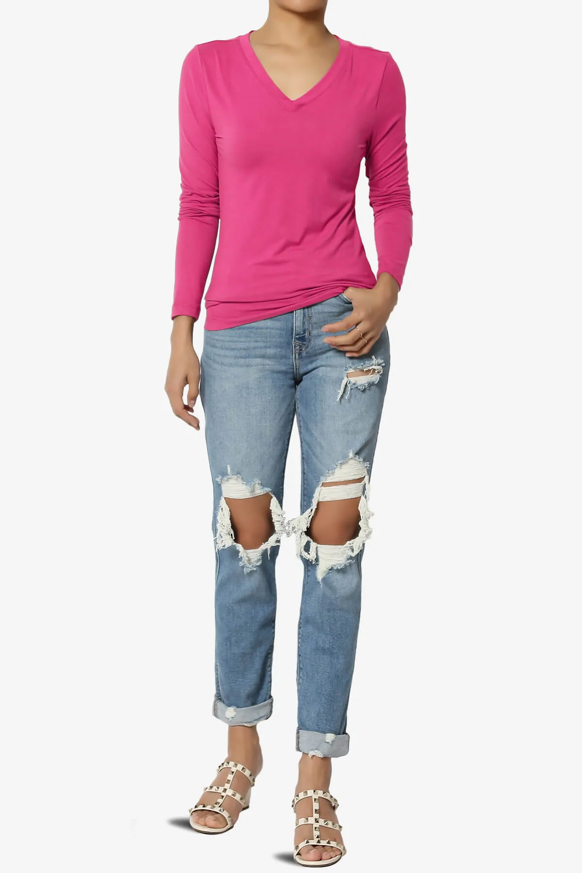 Gaia Microfiber V-Neck Long Sleeve T-Shirt
