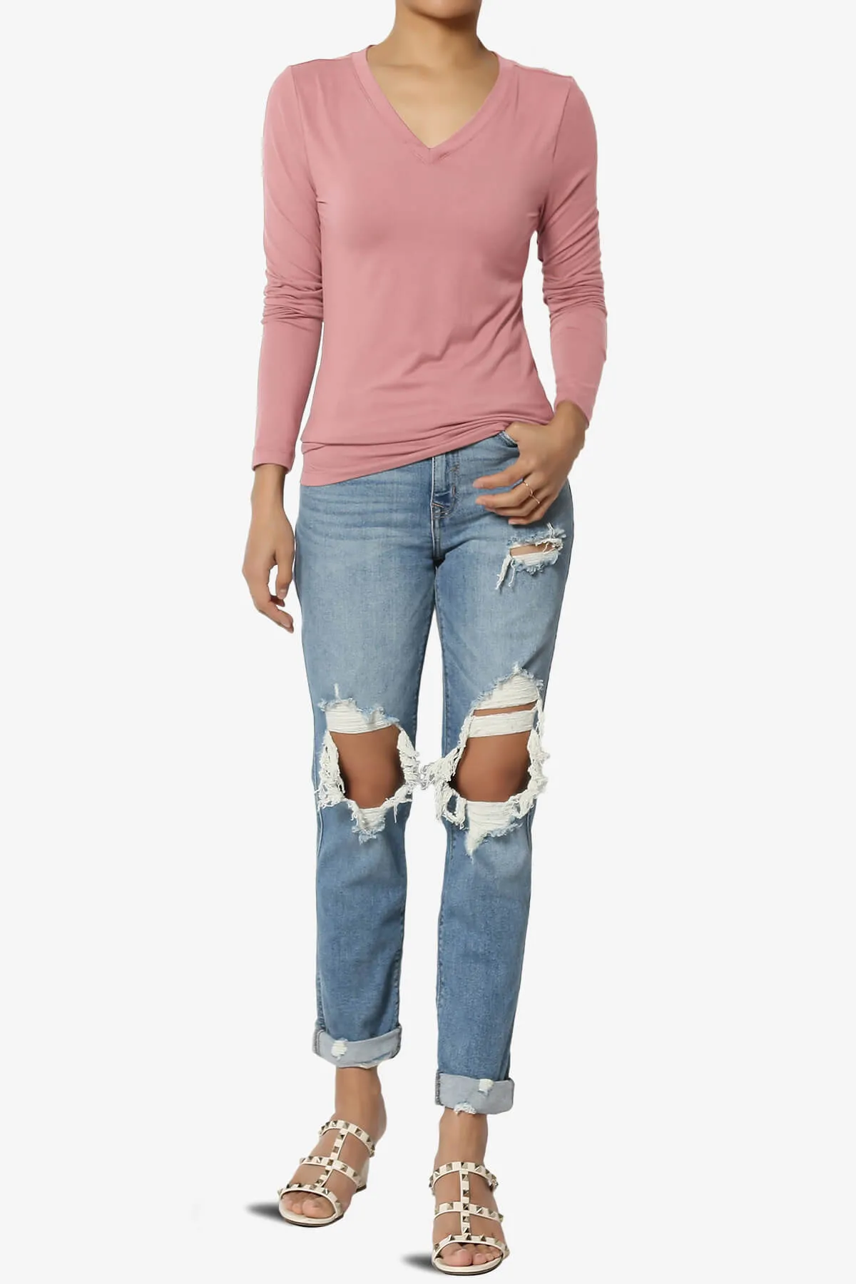 Gaia Microfiber V-Neck Long Sleeve T-Shirt