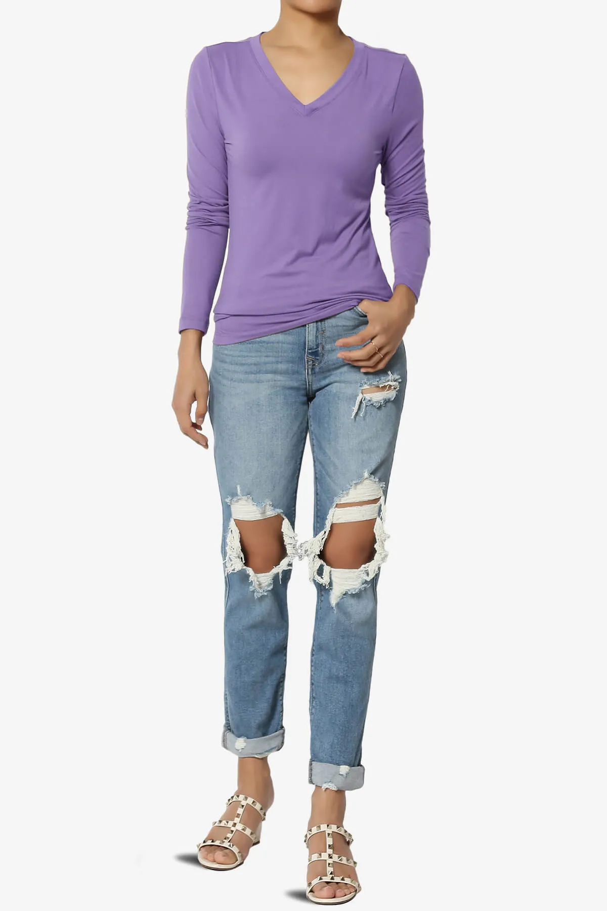 Gaia Microfiber V-Neck Long Sleeve T-Shirt