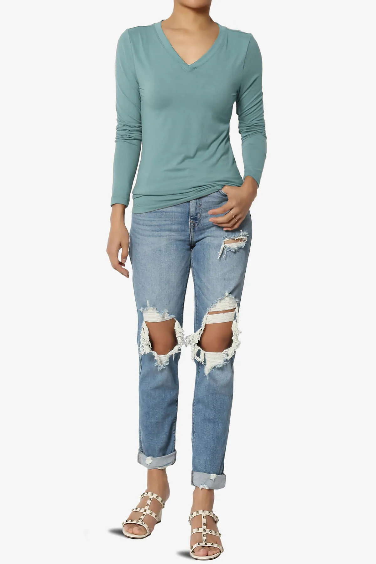 Gaia Microfiber V-Neck Long Sleeve T-Shirt