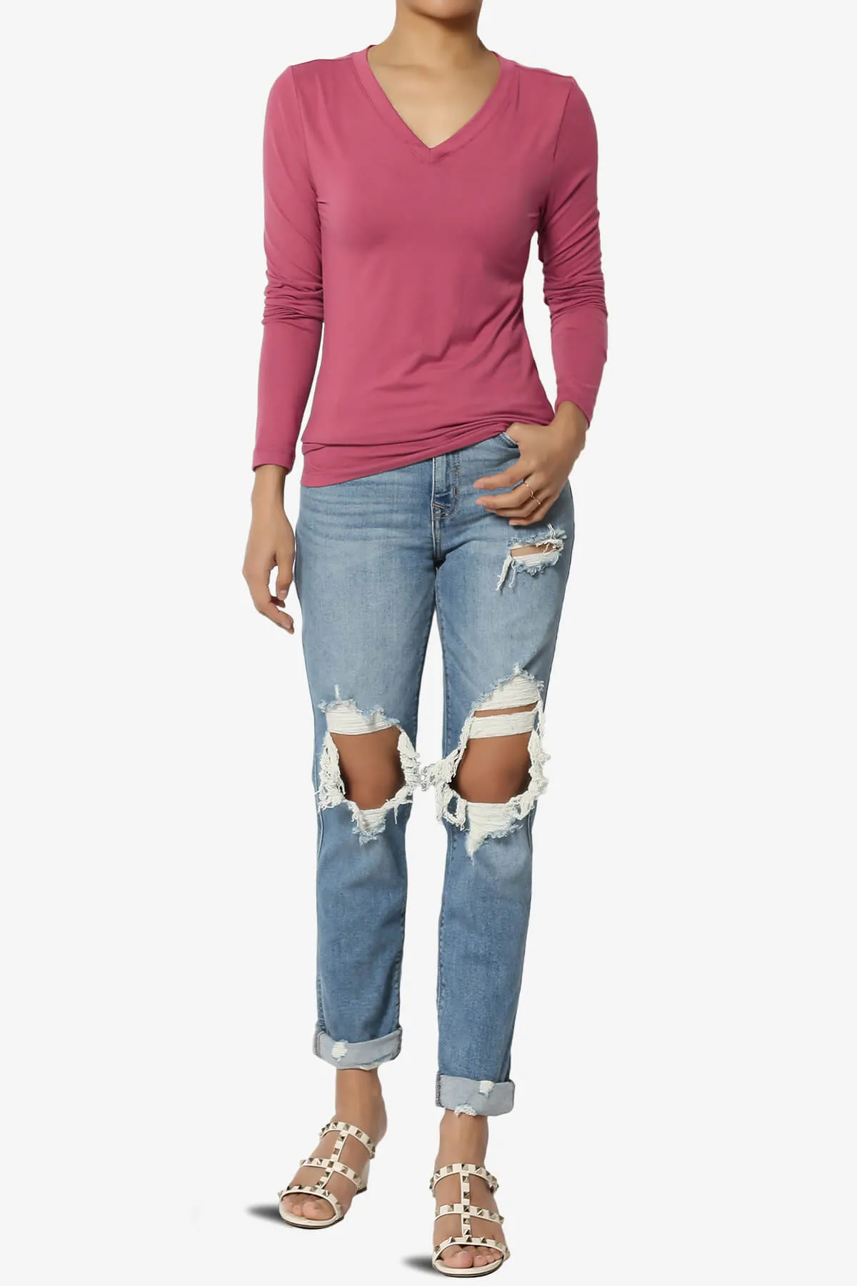 Gaia Microfiber V-Neck Long Sleeve T-Shirt