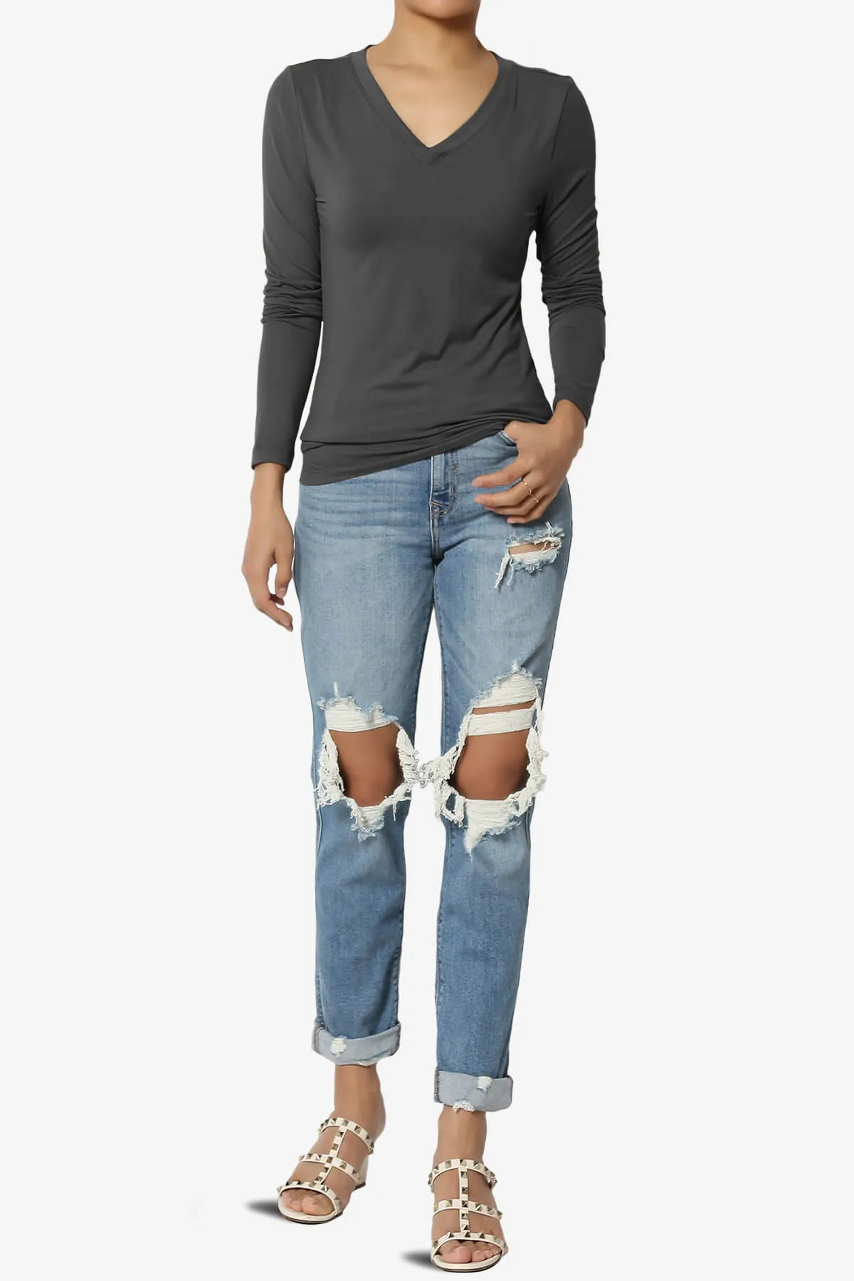 Gaia Microfiber V-Neck Long Sleeve T-Shirt