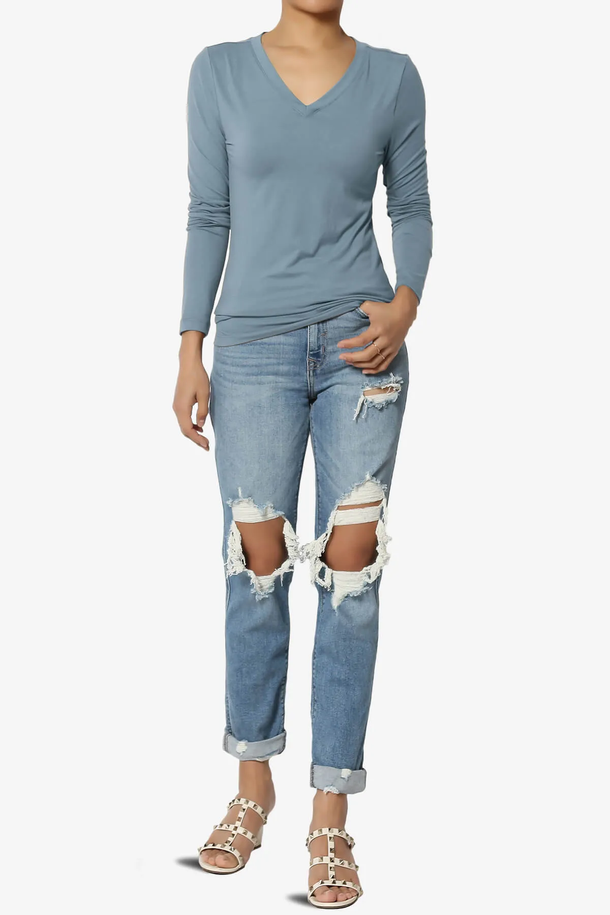 Gaia Microfiber V-Neck Long Sleeve T-Shirt