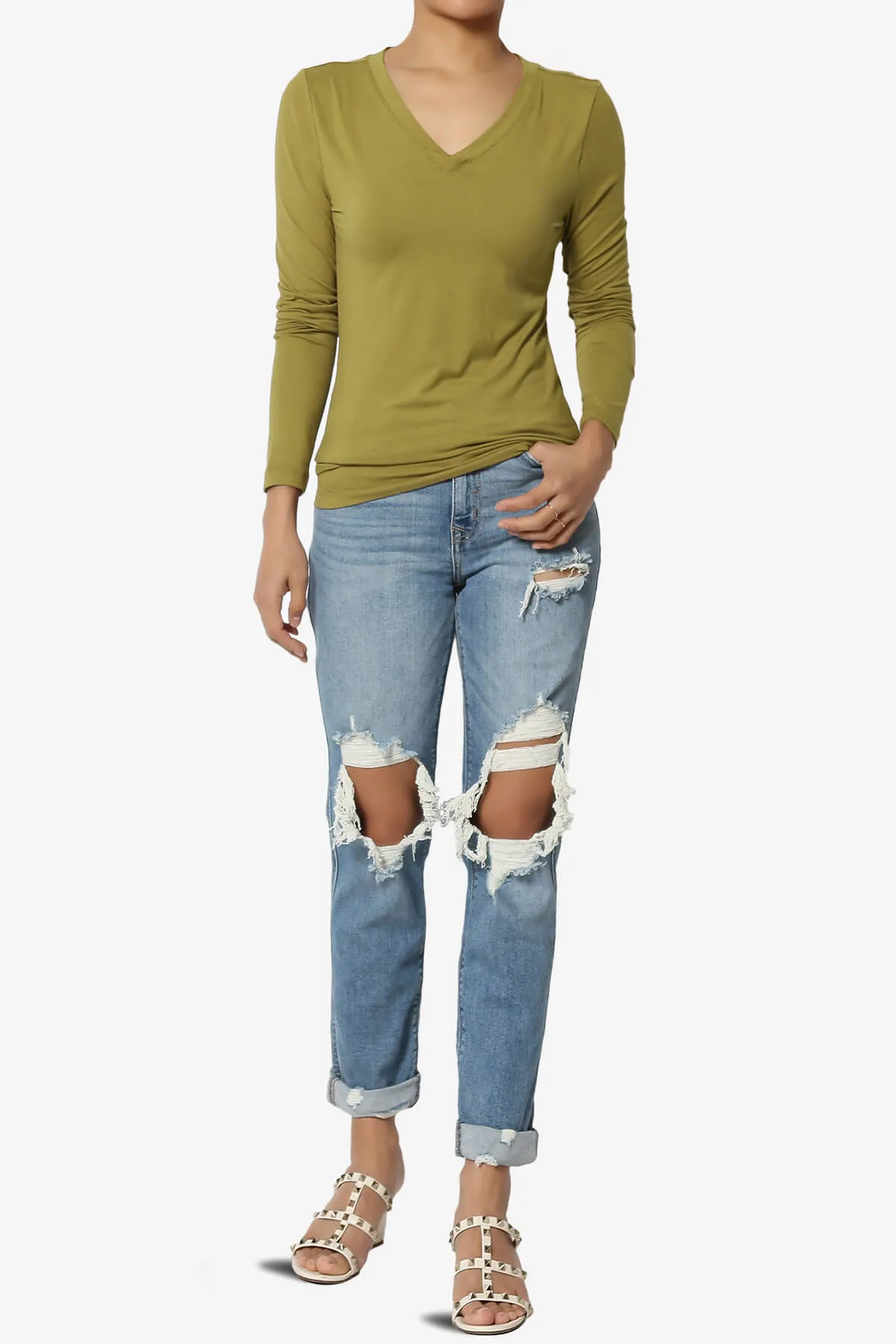 Gaia Microfiber V-Neck Long Sleeve T-Shirt