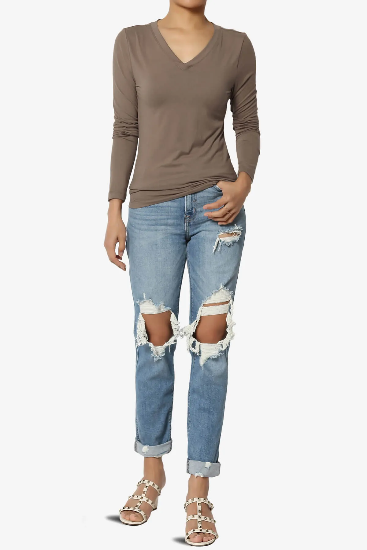 Gaia Microfiber V-Neck Long Sleeve T-Shirt