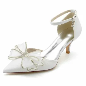 Glitter Low Heeled Bridal Shoes Pointed Toe Wedding Heels Ankle Strap Party Heels