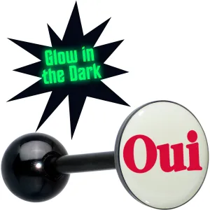 Glow in the Dark Black Anodized OUI Barbell Tongue Ring
