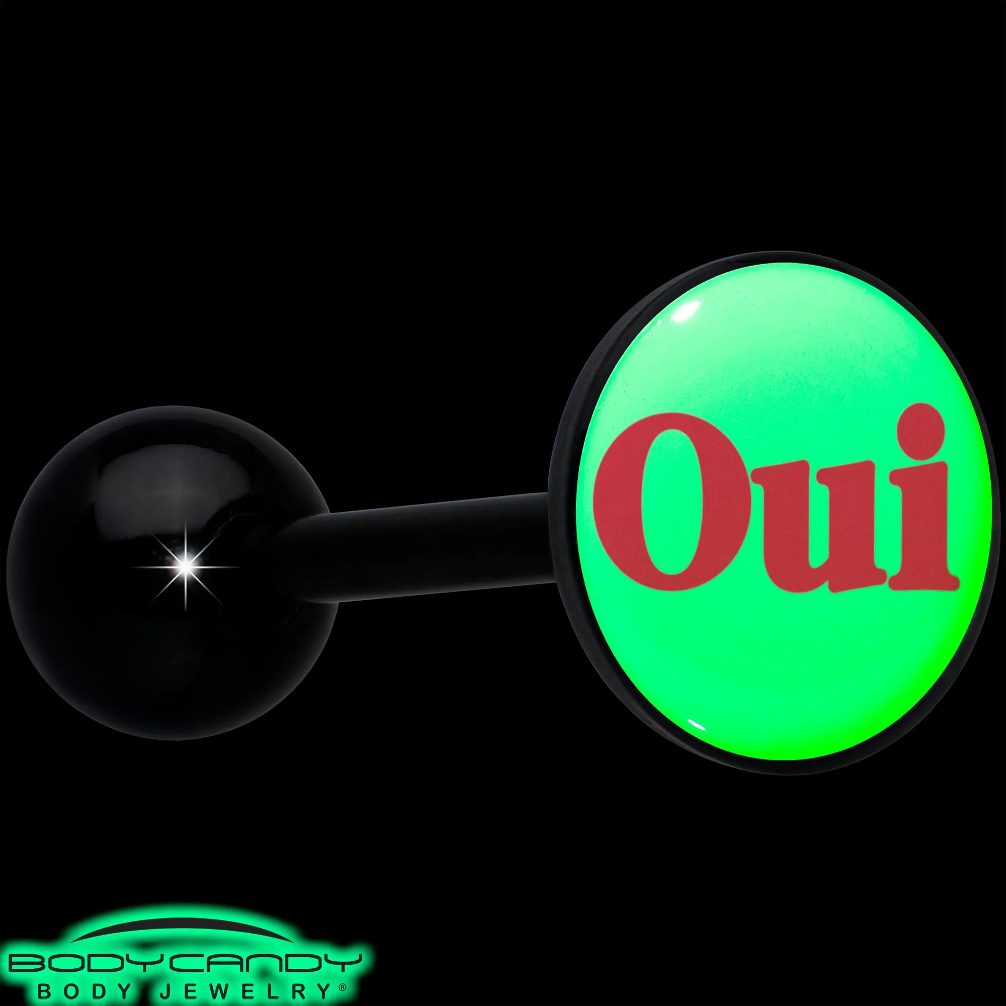 Glow in the Dark Black Anodized OUI Barbell Tongue Ring