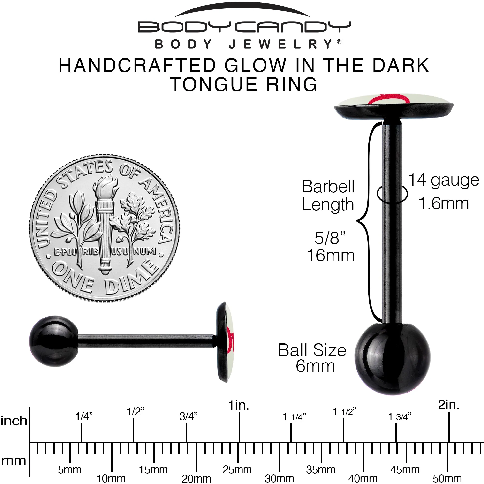 Glow in the Dark Black Anodized OUI Barbell Tongue Ring