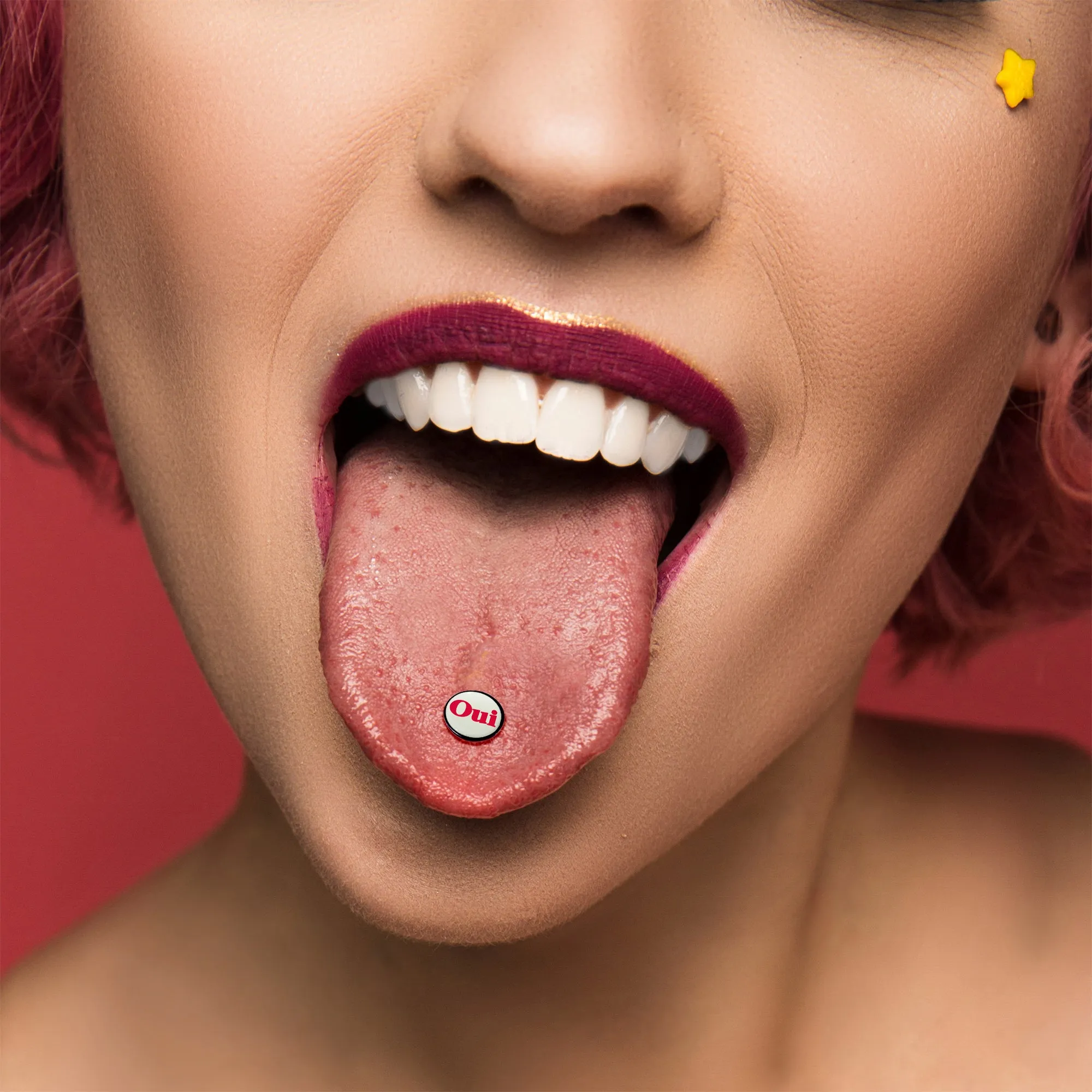 Glow in the Dark Black Anodized OUI Barbell Tongue Ring