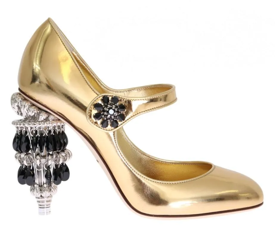 Gold Leather Crystal Chandelier Shoes