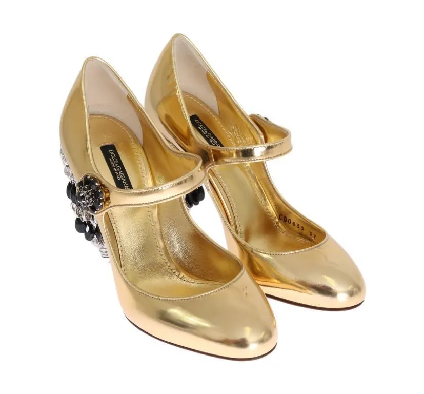 Gold Leather Crystal Chandelier Shoes
