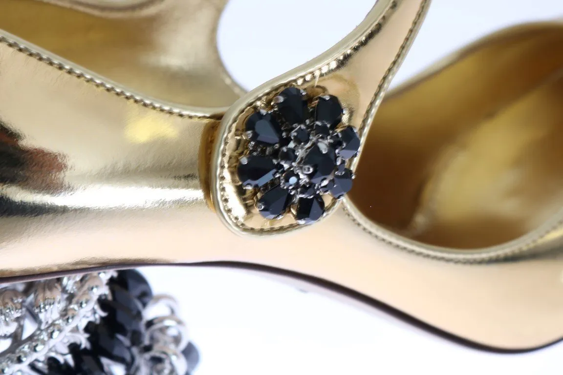 Gold Leather Crystal Chandelier Shoes