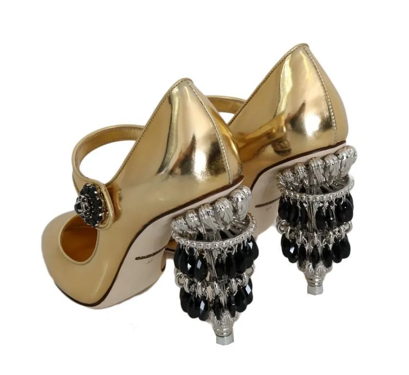 Gold Leather Crystal Chandelier Shoes