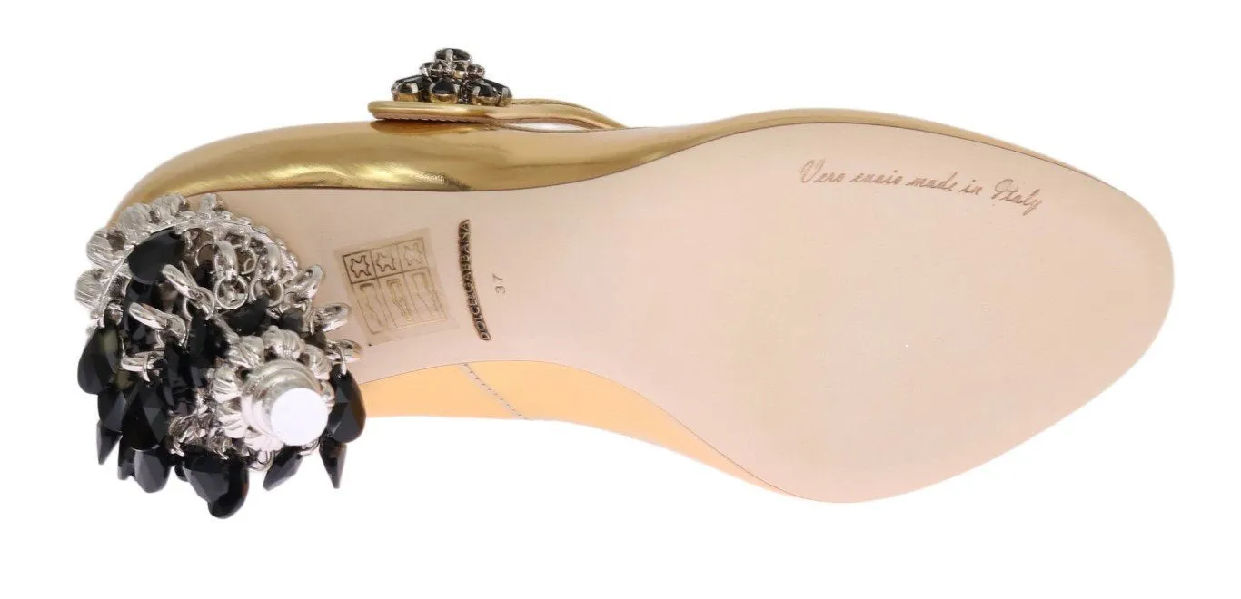 Gold Leather Crystal Chandelier Shoes
