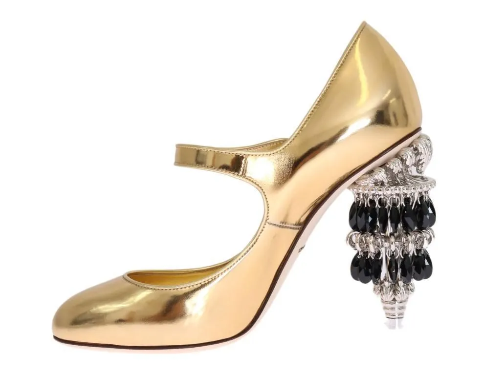 Gold Leather Crystal Chandelier Shoes