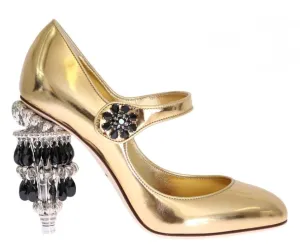 Gold Leather Crystal Chandelier Shoes