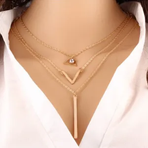 Gold Plated Triple Layered V Alphabet Pendant