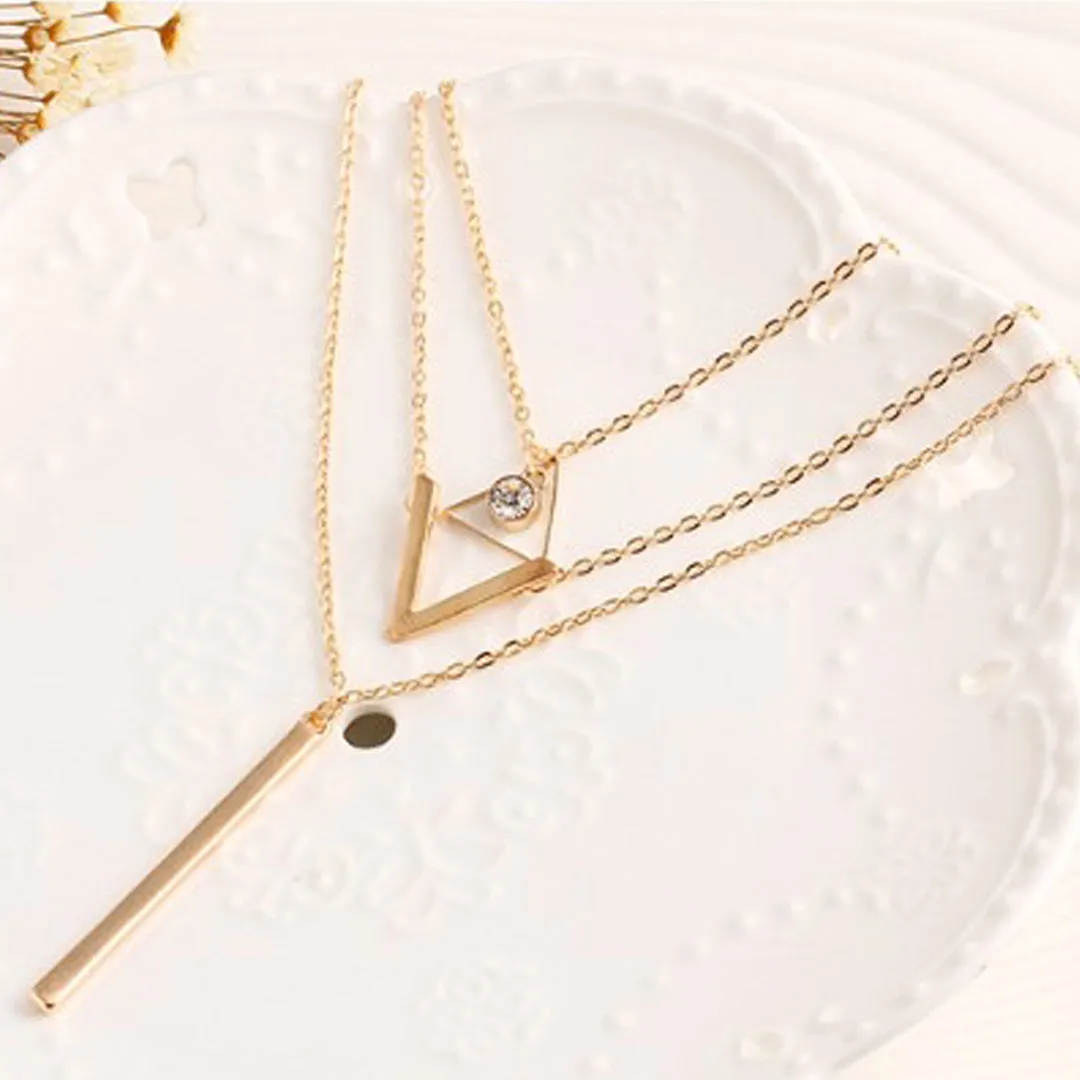 Gold Plated Triple Layered V Alphabet Pendant