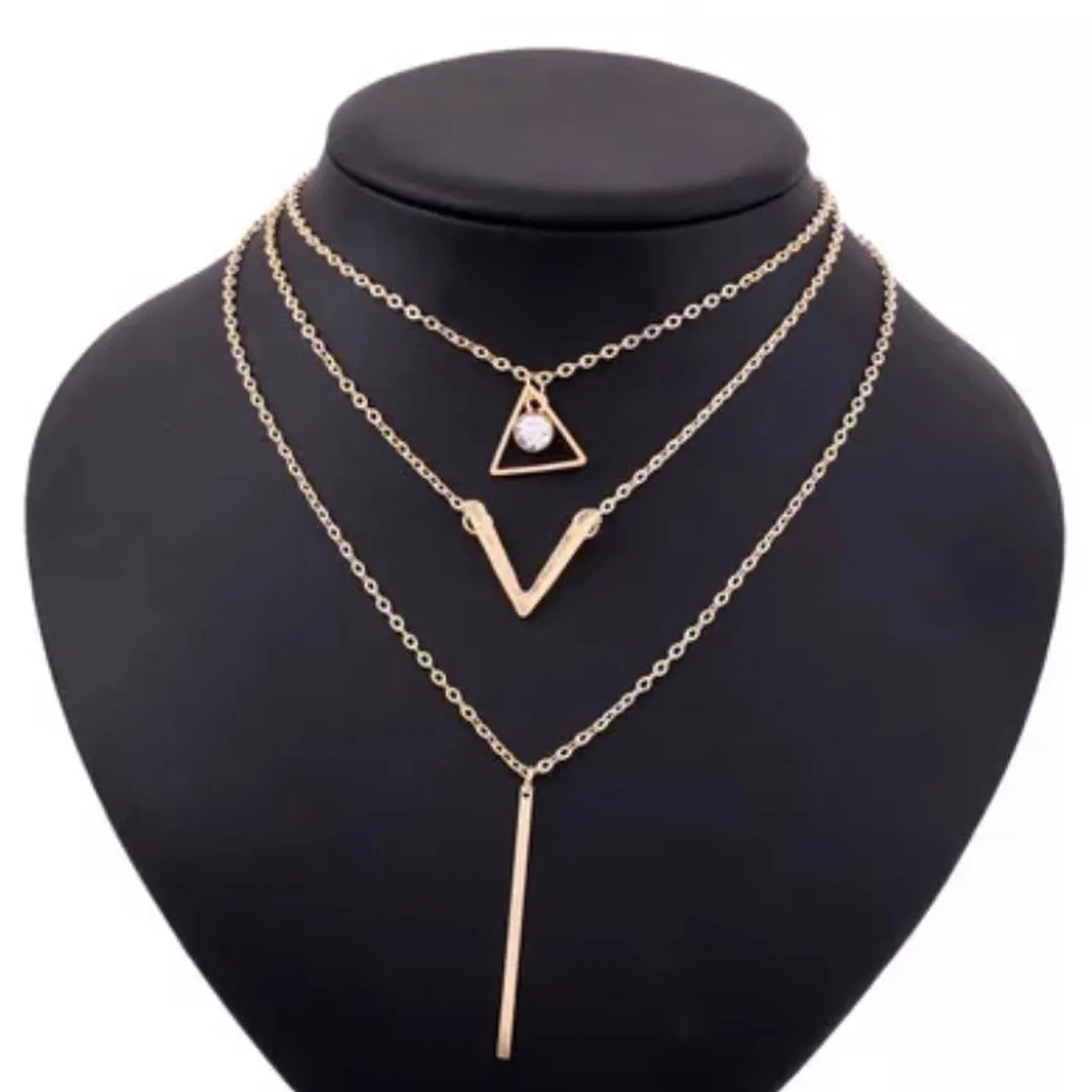 Gold Plated Triple Layered V Alphabet Pendant