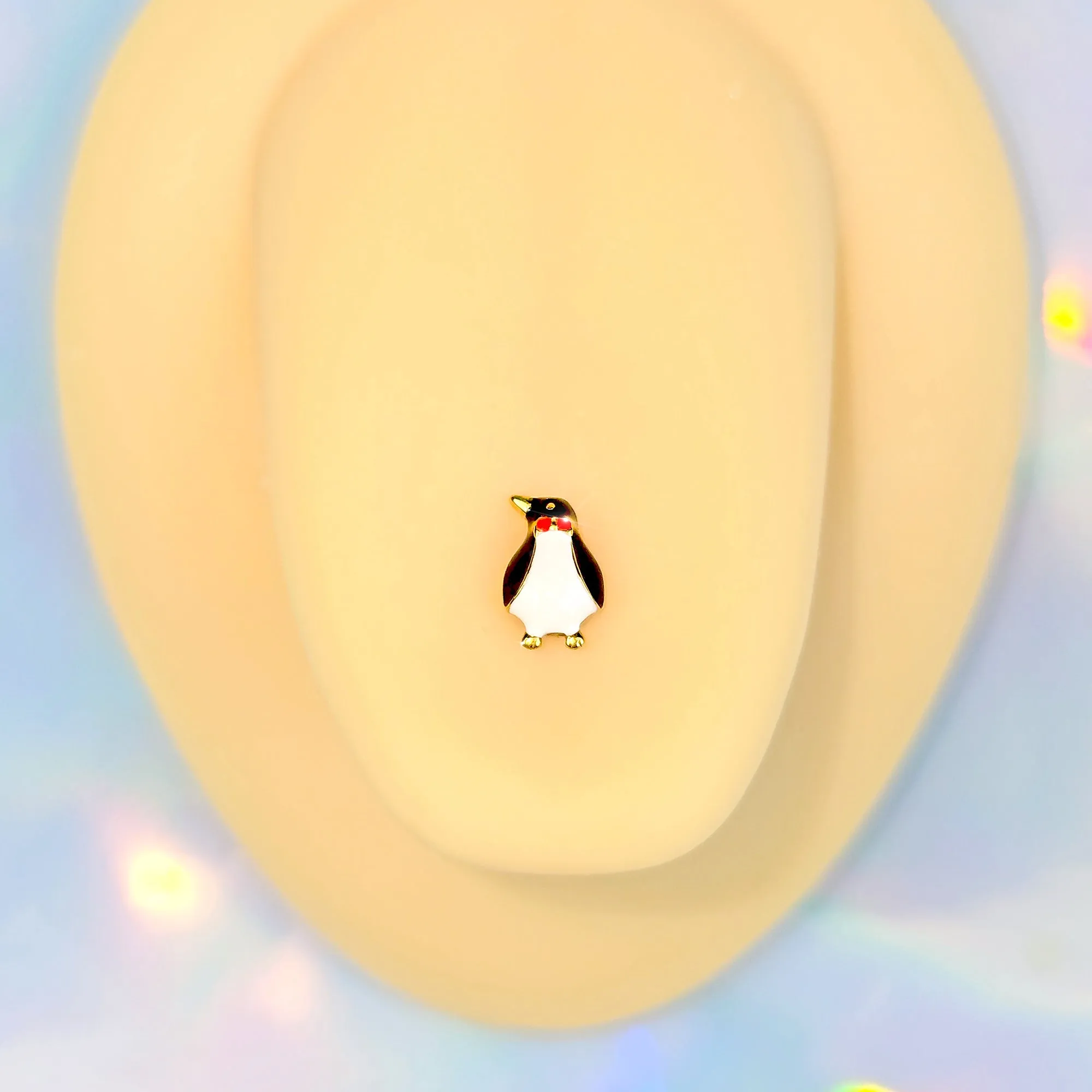 Gold Tone Bow Tie Penguin Barbell Tongue Ring