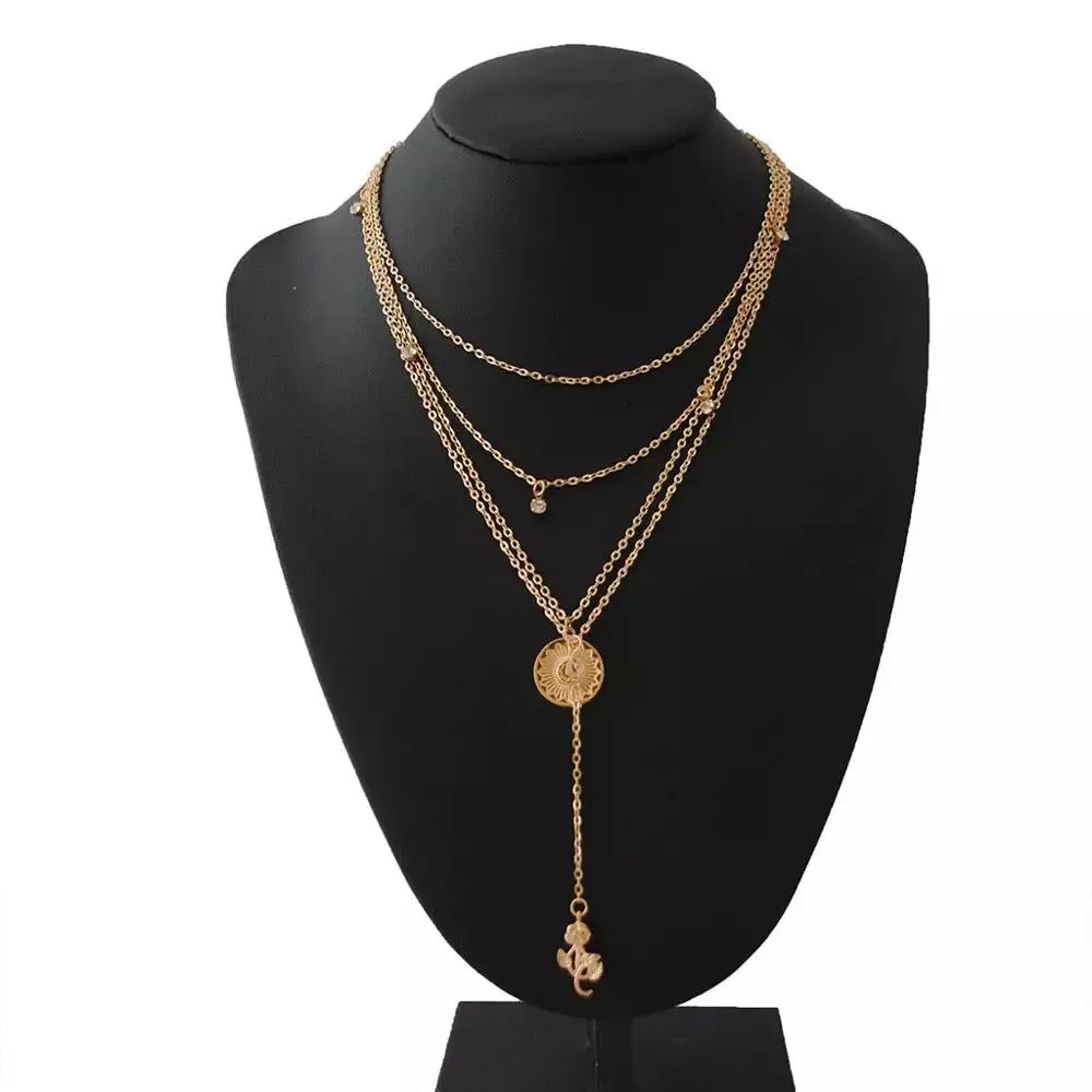 Golden Multi Layered Rose Sunflower Necklace
