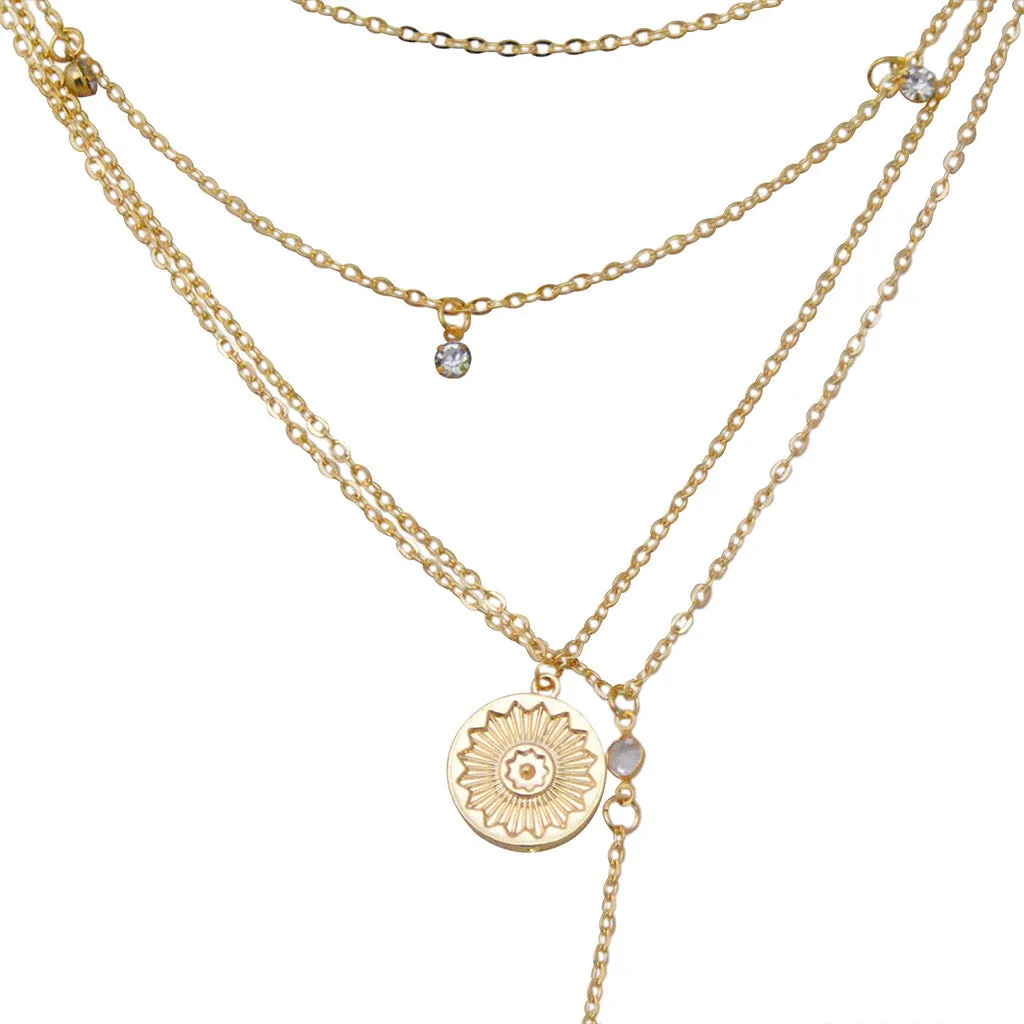 Golden Multi Layered Rose Sunflower Necklace