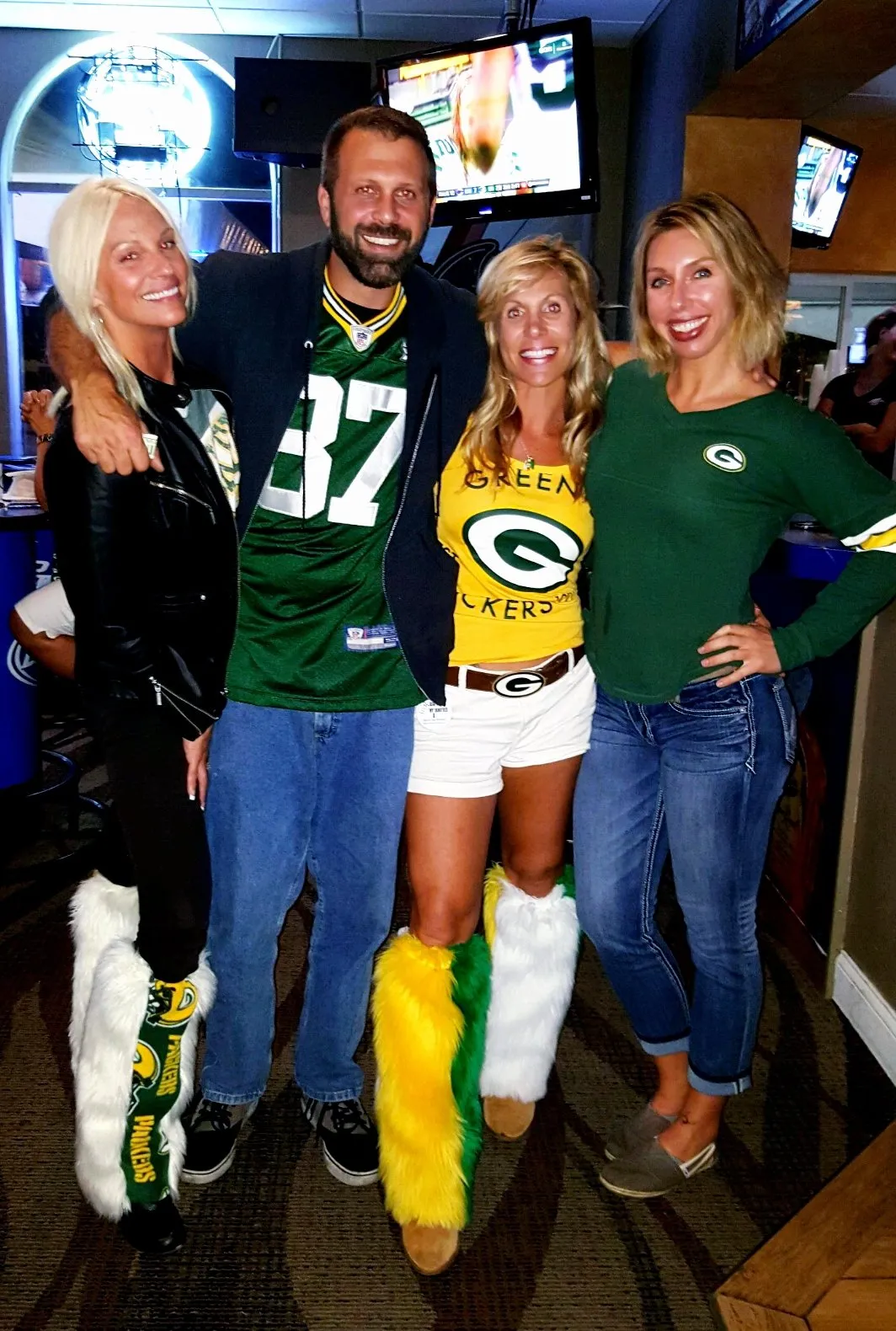 Green, Yellow & White Faux Fur Leg Warmers - Game Day Booties - Sports Leg Warmers