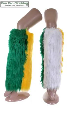 Green, Yellow & White Faux Fur Leg Warmers - Game Day Booties - Sports Leg Warmers