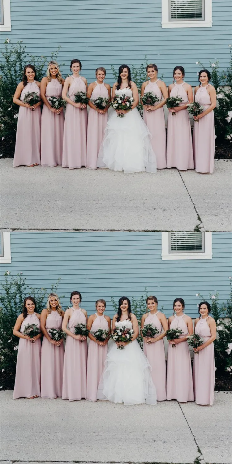 Halter A-line Floor-length Chiffon Bridesmaid Dresses With Split, BD0585
