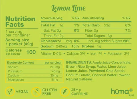 HUMA Chia Energy Gel Plus - Lemon-Lime (4pk)