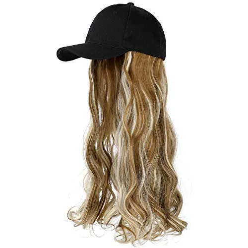 Ins Hot  24" Long Curly Wavy Hairpiece Adjustable Baseball Cap Attached Natural Wig for Women Girls Bleach Blonde