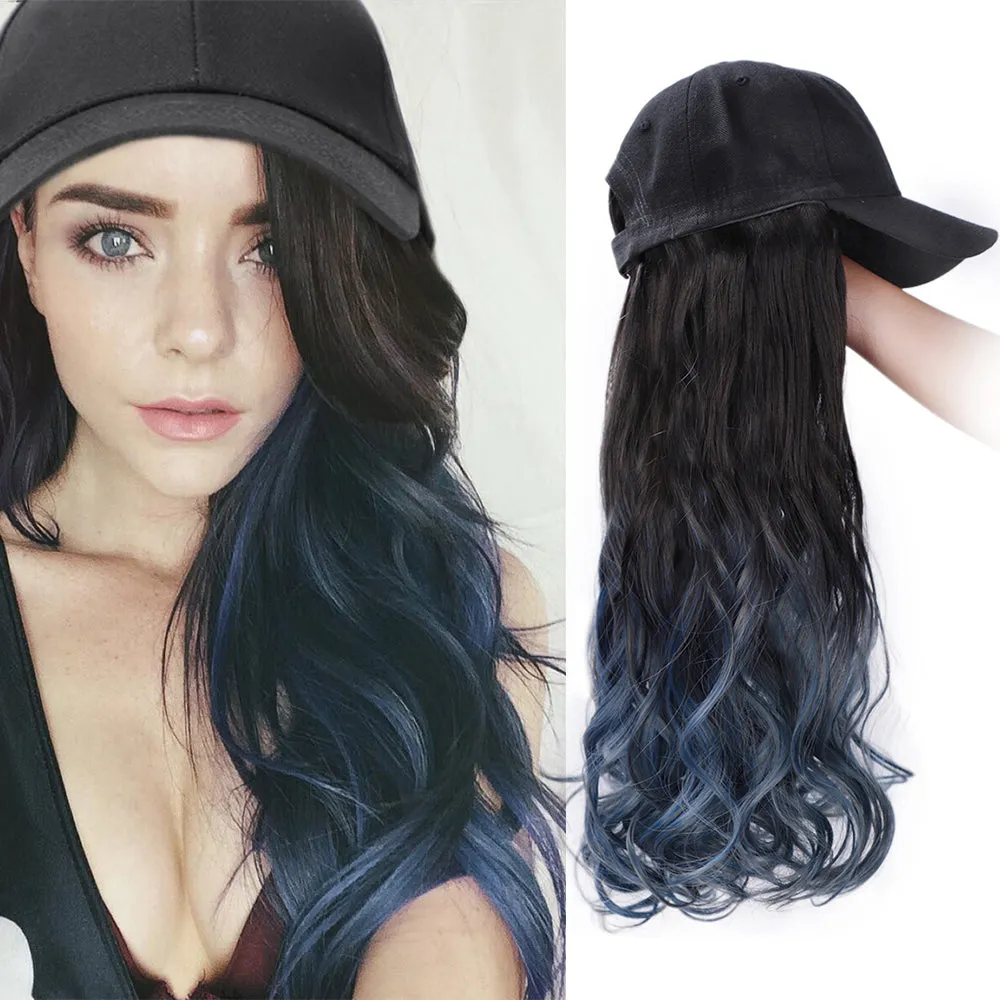 Ins Hot  24" Long Curly Wavy Hairpiece Adjustable Baseball Cap Attached Natural Wig for Women Girls Bleach Blonde