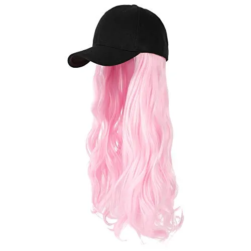 Ins Hot  24" Long Curly Wavy Hairpiece Adjustable Baseball Cap Attached Natural Wig for Women Girls Bleach Blonde